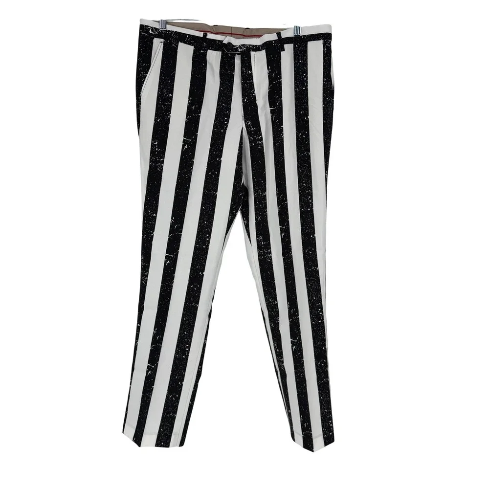 OppoSuits Beetlejuice Men's Suit Size 48 Black White Striped Costume 2 Piece